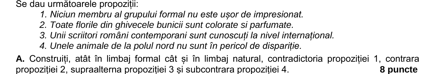 Item de grilă din subiectul I — Model BAC 2026 — Subiectul al II-lea, cerința A