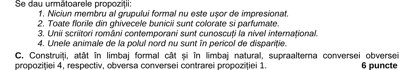 Item de grilă din subiectul I — Model BAC 2026 — Subiectul al II-lea, cerința C