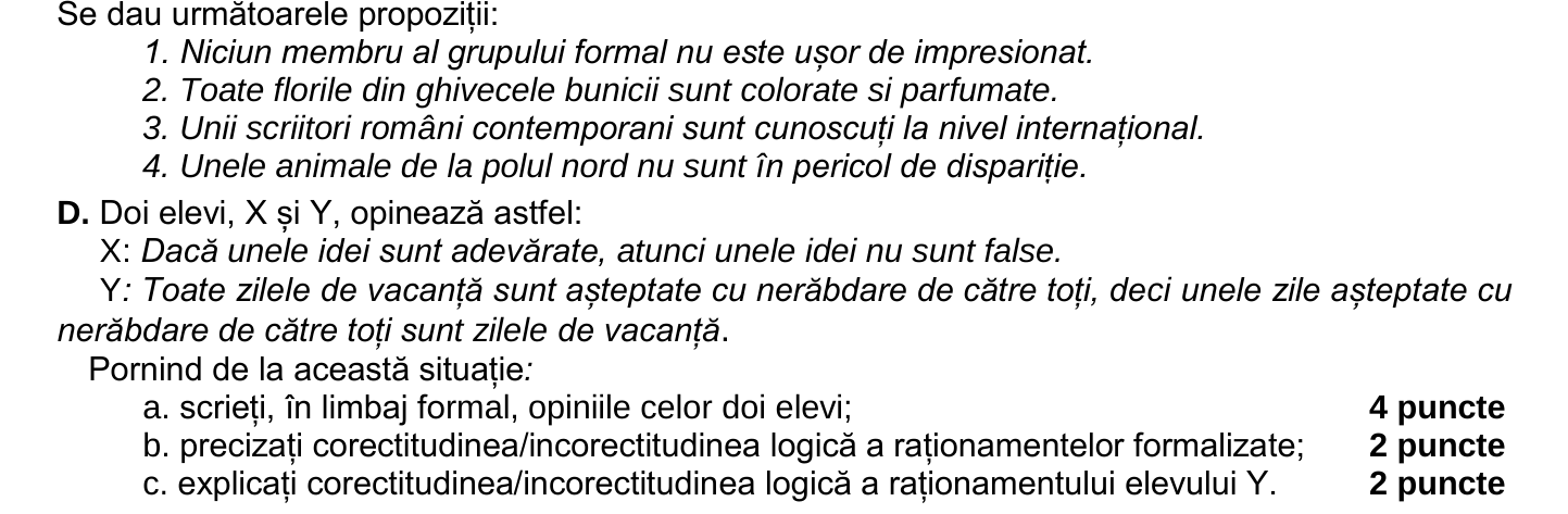 Item de grilă din subiectul I — Model BAC 2026 — Subiectul al II-lea, cerința D