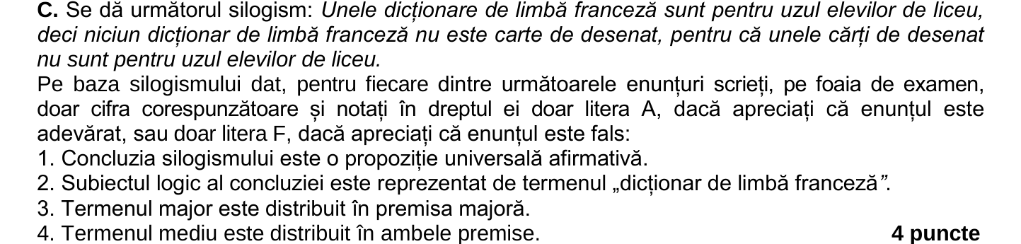 Item de grilă din subiectul I — Model BAC 2026 — Subiectul al III-lea, C