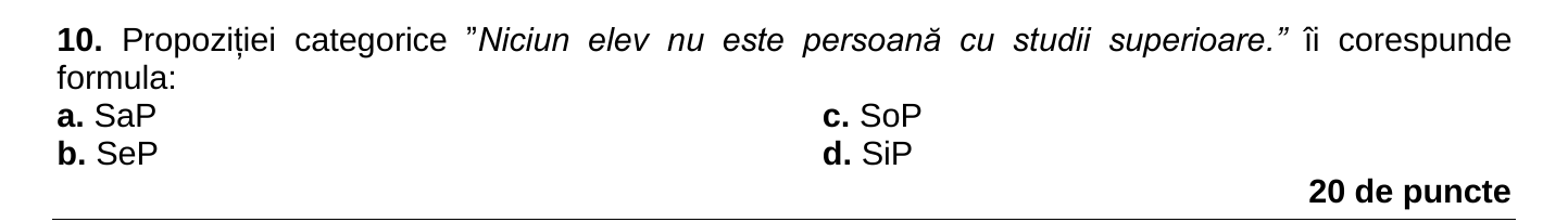 Item de grilă din subiectul I — Model BAC 2026 — Subiectul I, itemul 10