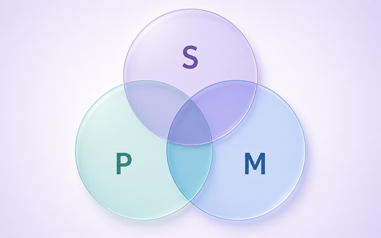 Diagramă Venn cu cercurile S, P și M pentru verificarea silogismului
